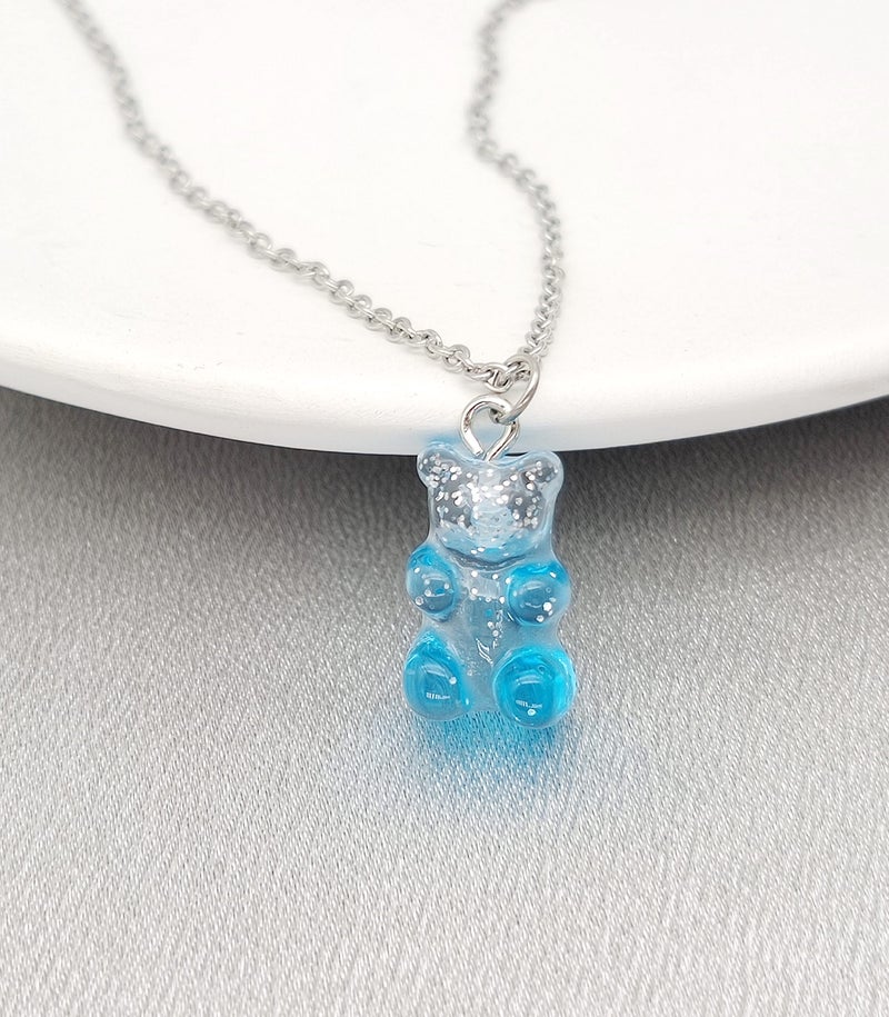 RUIZHEN Mix Multi-color Resin Gummy Bear Pendant Necklace Stainless Steel Chain(blue) - Image 2
